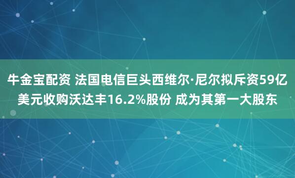 牛金宝配资 法国电信巨头西维尔·尼尔拟斥资59亿美元收购沃达丰16.2%股份 成为其第一大股东